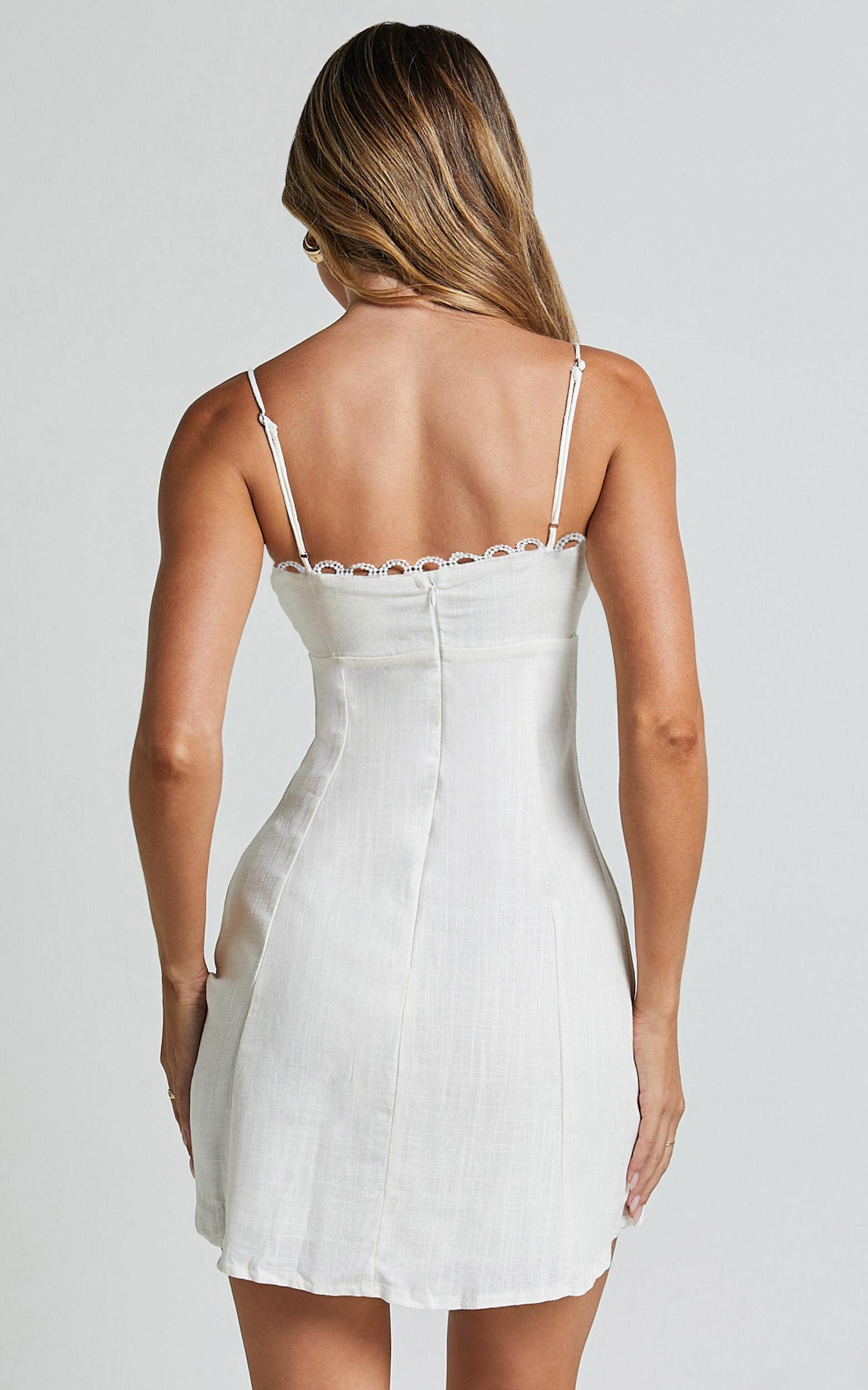 Gelli Mini Linen Blend Dress - Strappy Lace Detail Dress in White Product Image