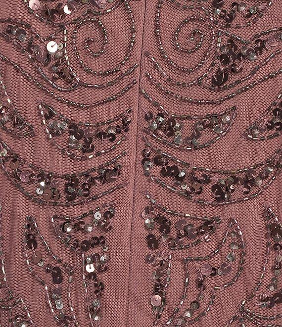 Pisarro Nights Plus Size Beaded Sequin Boat Neck Illusion 3/4 Sleeve Gown Product Image