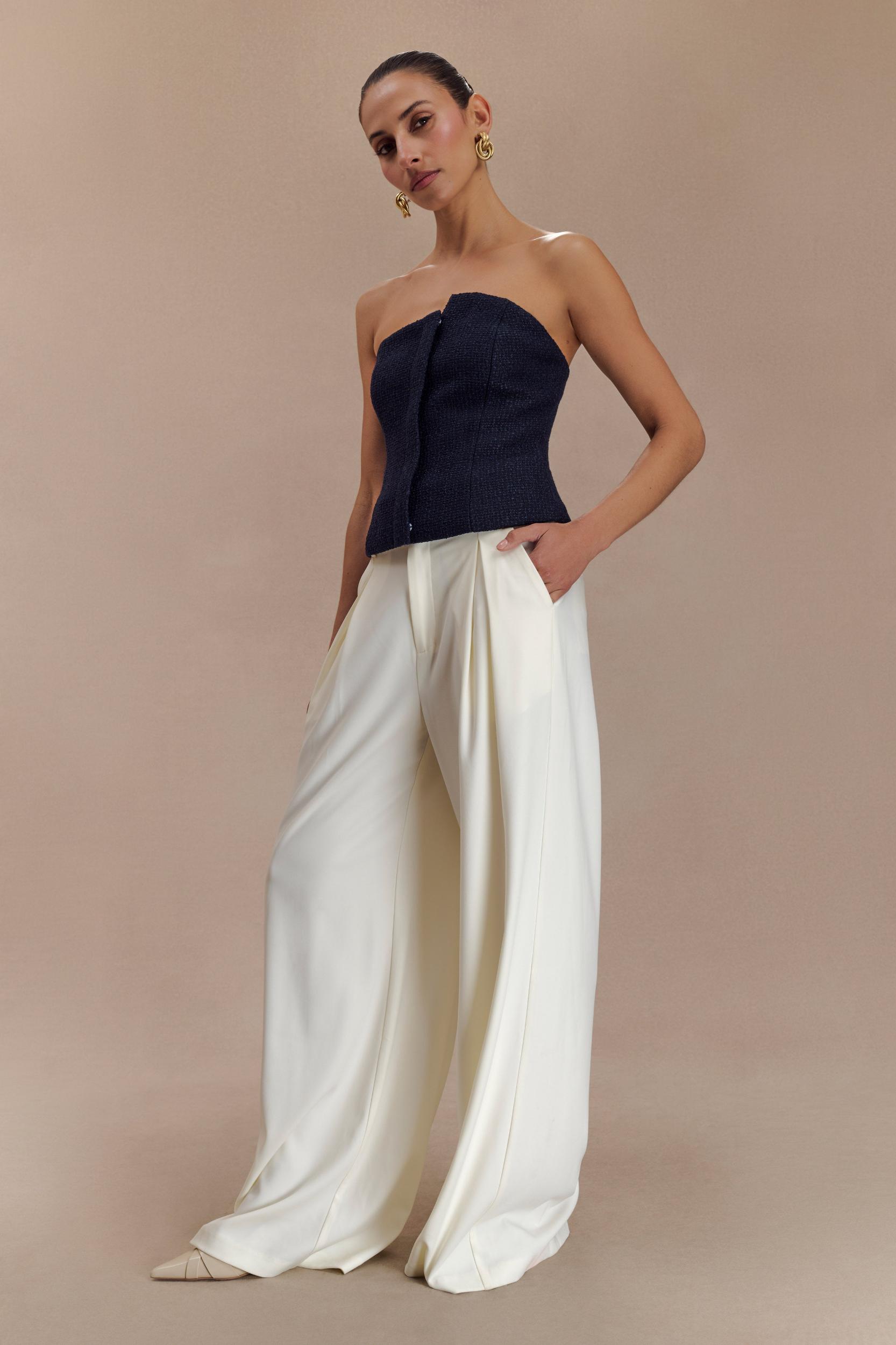 Parker Boucle Strapless Asymmetric Top - Midnight Blue Product Image