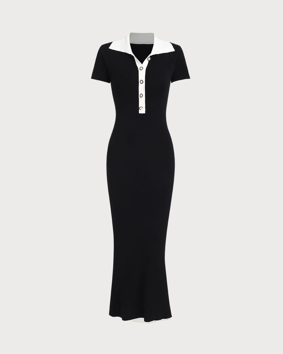 Black Contrast Bodycon Sweater Maxi Dress Product Image
