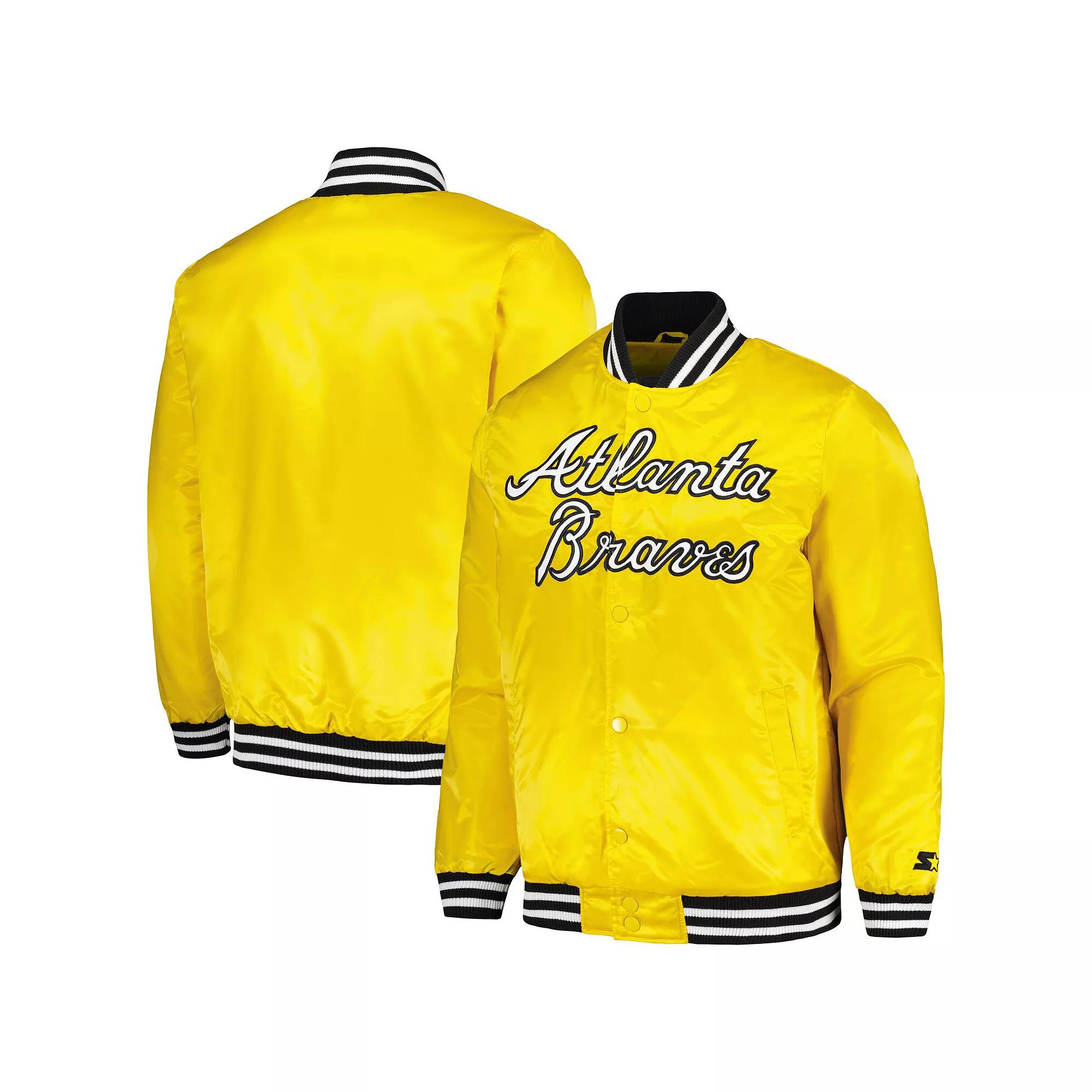 Men's Starter Gold Atlanta Braves Cross Bronx Fashion Satin Full-Snap Varsity Jacket,  Product Image