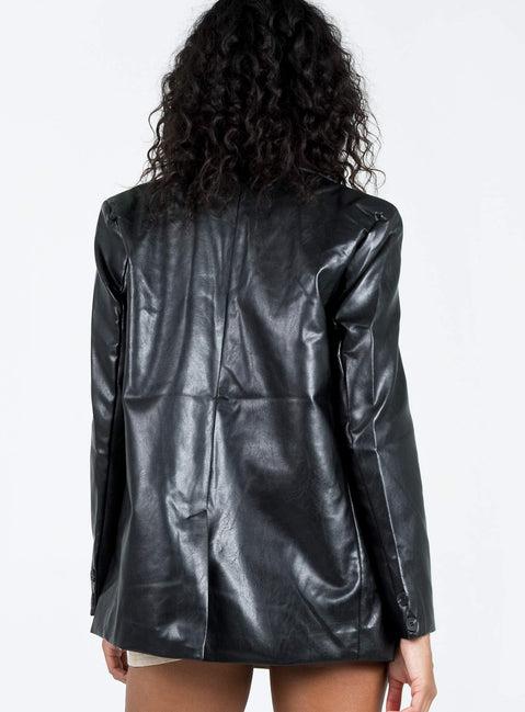 Jocelyn Faux Leather Blazer Black Product Image
