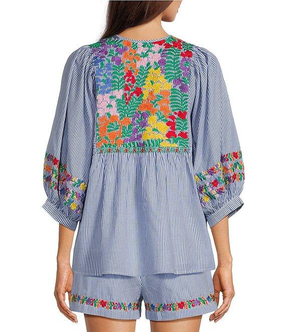 J.Marie Tristen 3/4 Sleeve Embroidery Coordinating Top Product Image