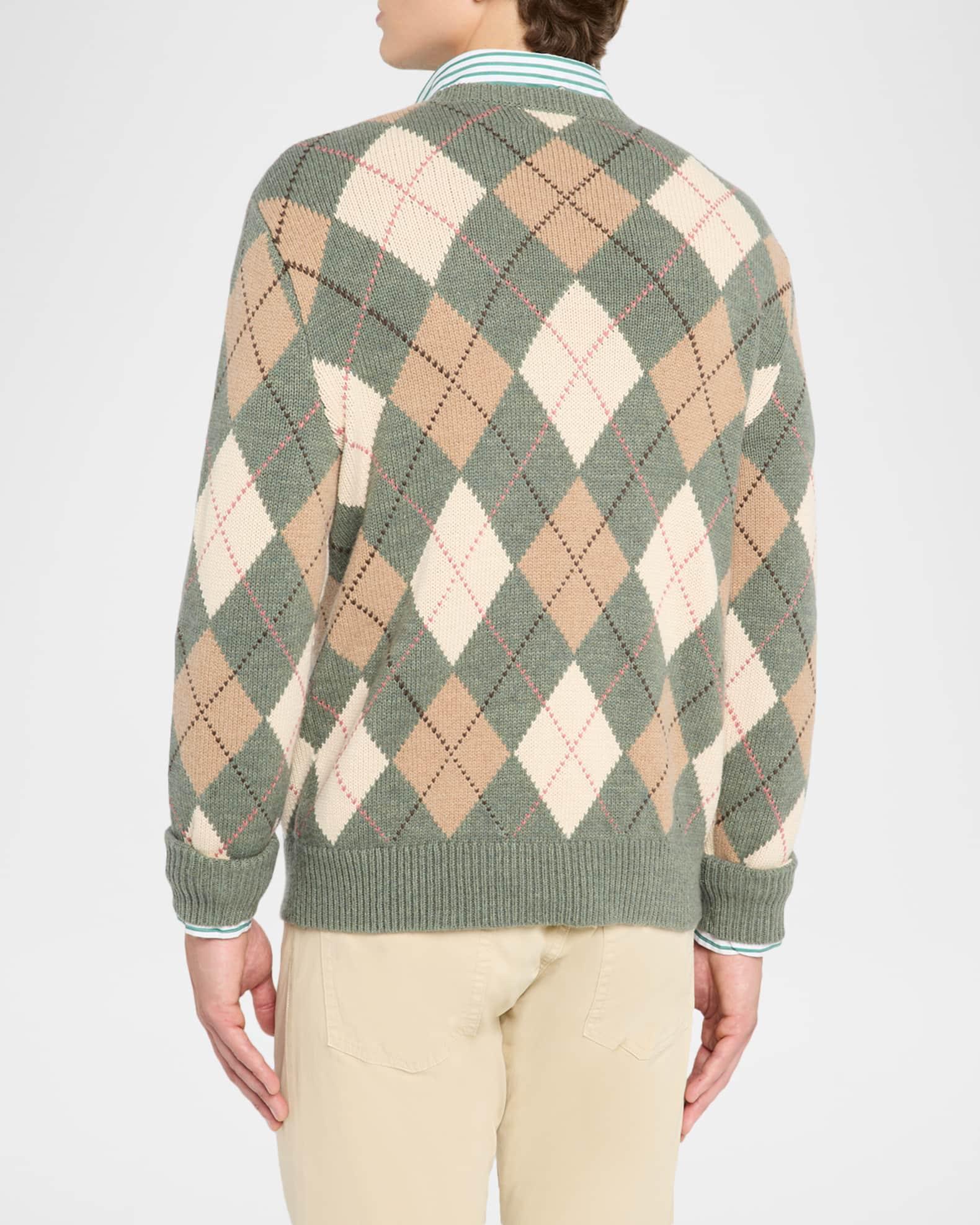 Men's Cotton Wool Argyle V-Neck Sweater Product Image