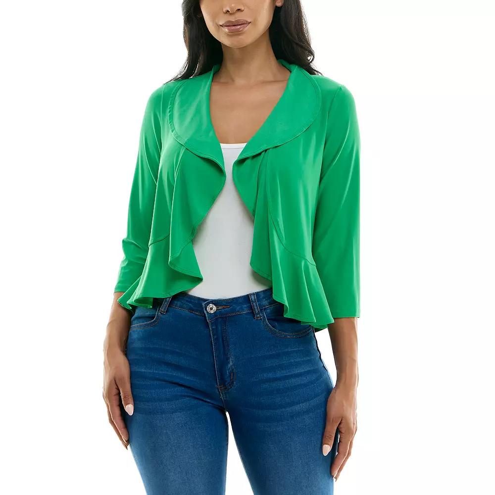 Women's Nina Leonard Ruffle Front Cropped Cardigan,  Product Image