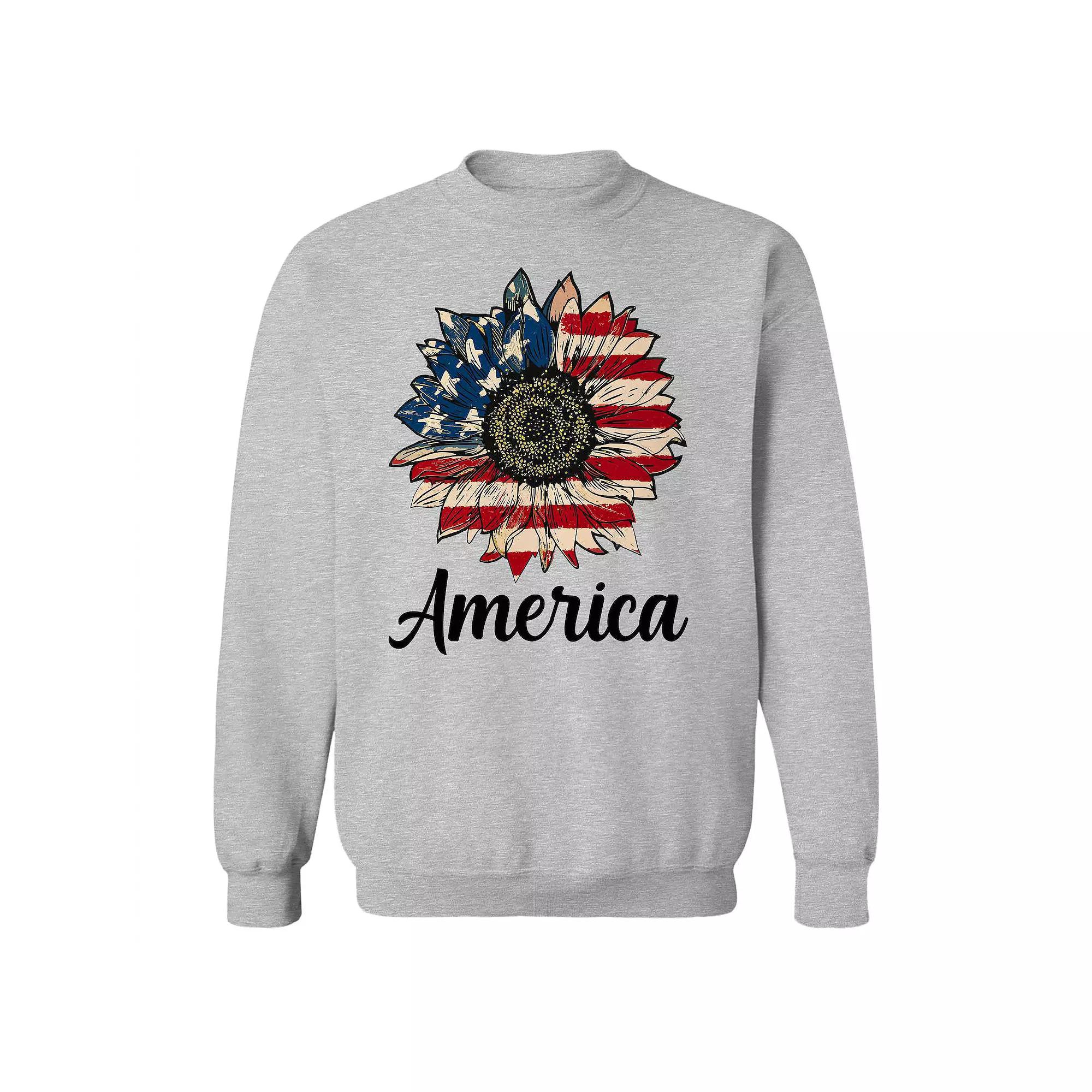 Junior's America Sunflower Script Graphic Fleece Sweatshirt, Women's,  Product Image