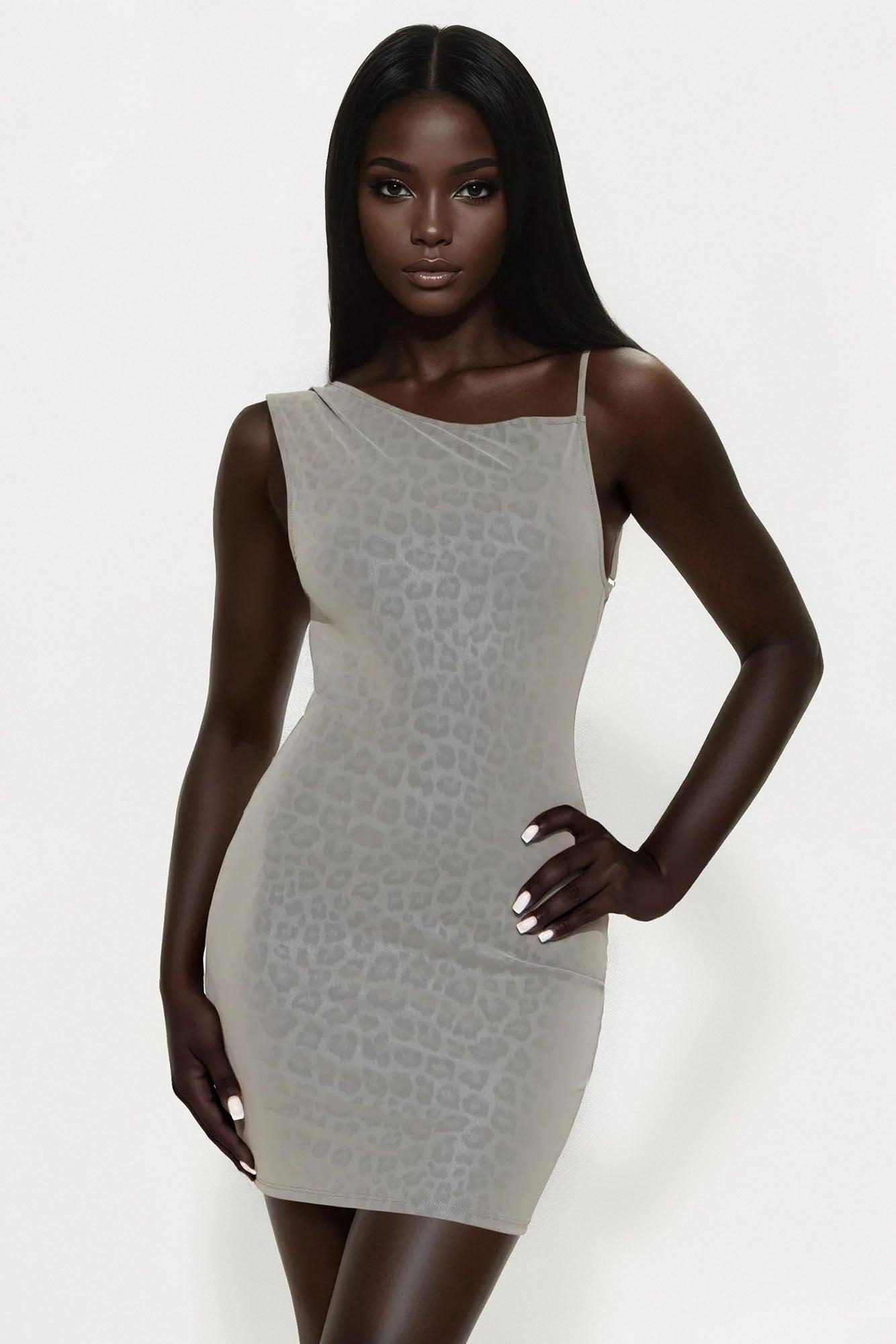 Cant Tame Me Leopard Micro Mini Dress - Grey Female Product Image