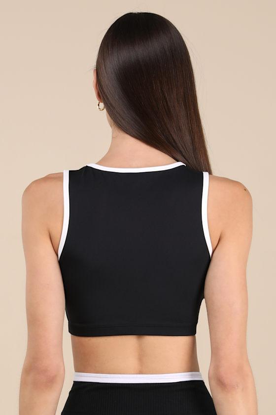 Two Tone Black and White Cutout Sports Bra Product Image