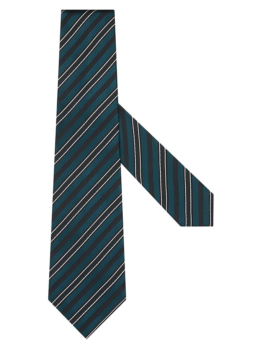 Mens Striped Silk and Cotton Tie Product Image