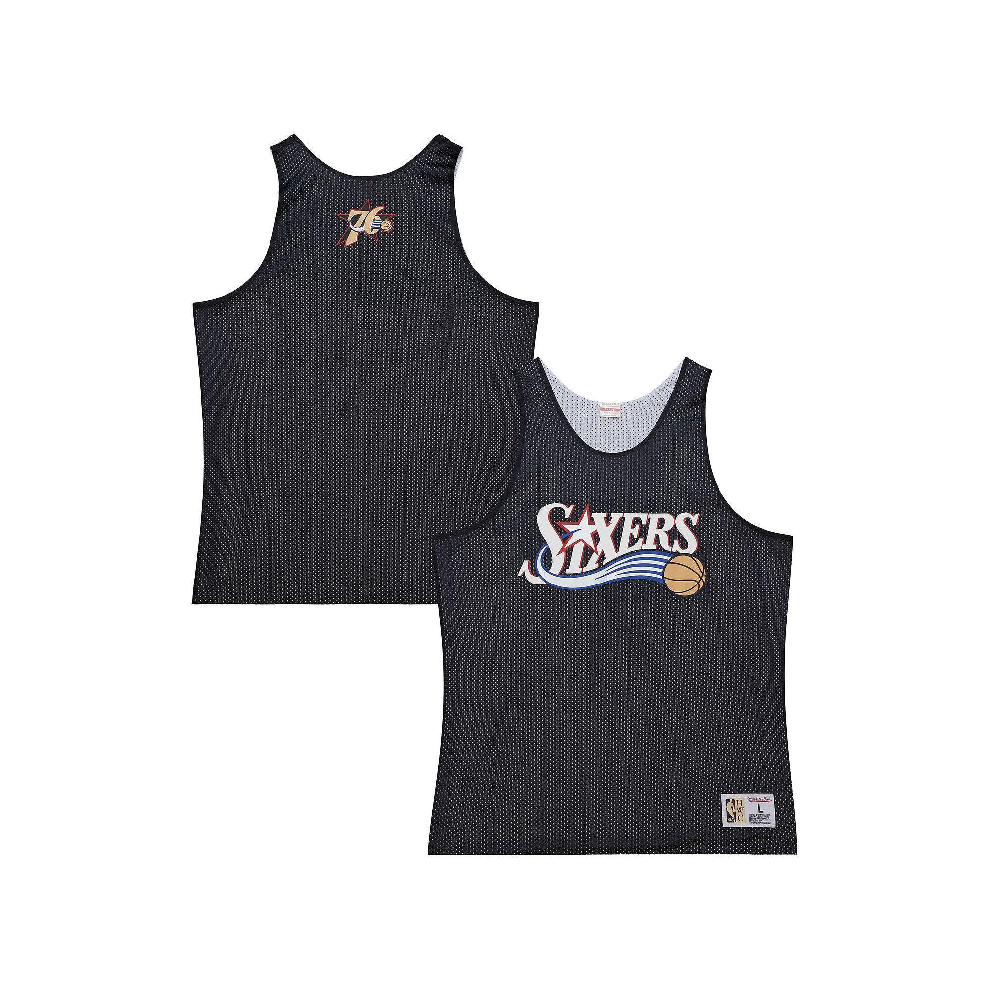 Men's Mitchell & Ness Black/White Philadelphia 76ers Hardwood Classics Reversible Mesh Practice Jersey, Size: 3XL, 76r Black Product Image