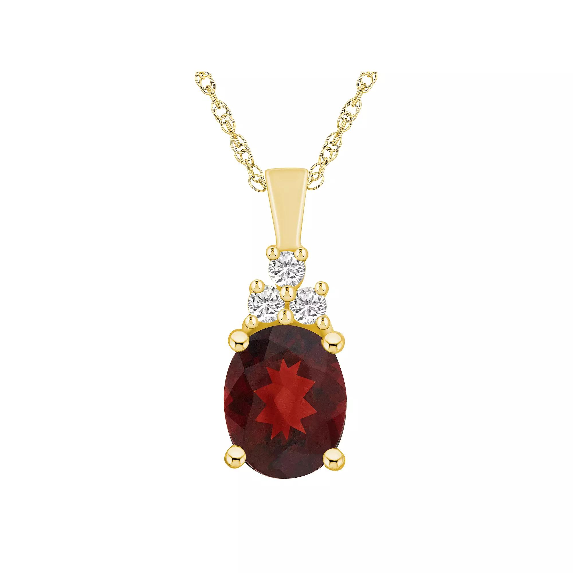 Alyson Layne 14k Gold Oval Garnet & 1/6 Carat T.W. Diamond Pendant Necklace, Women's, Size: 18" Product Image