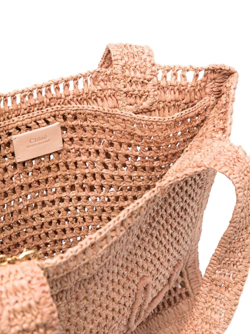 CHLOÉ Summer Banana Embellished Crocheted Embroidered Faux Raffia Tote In Beige Product Image