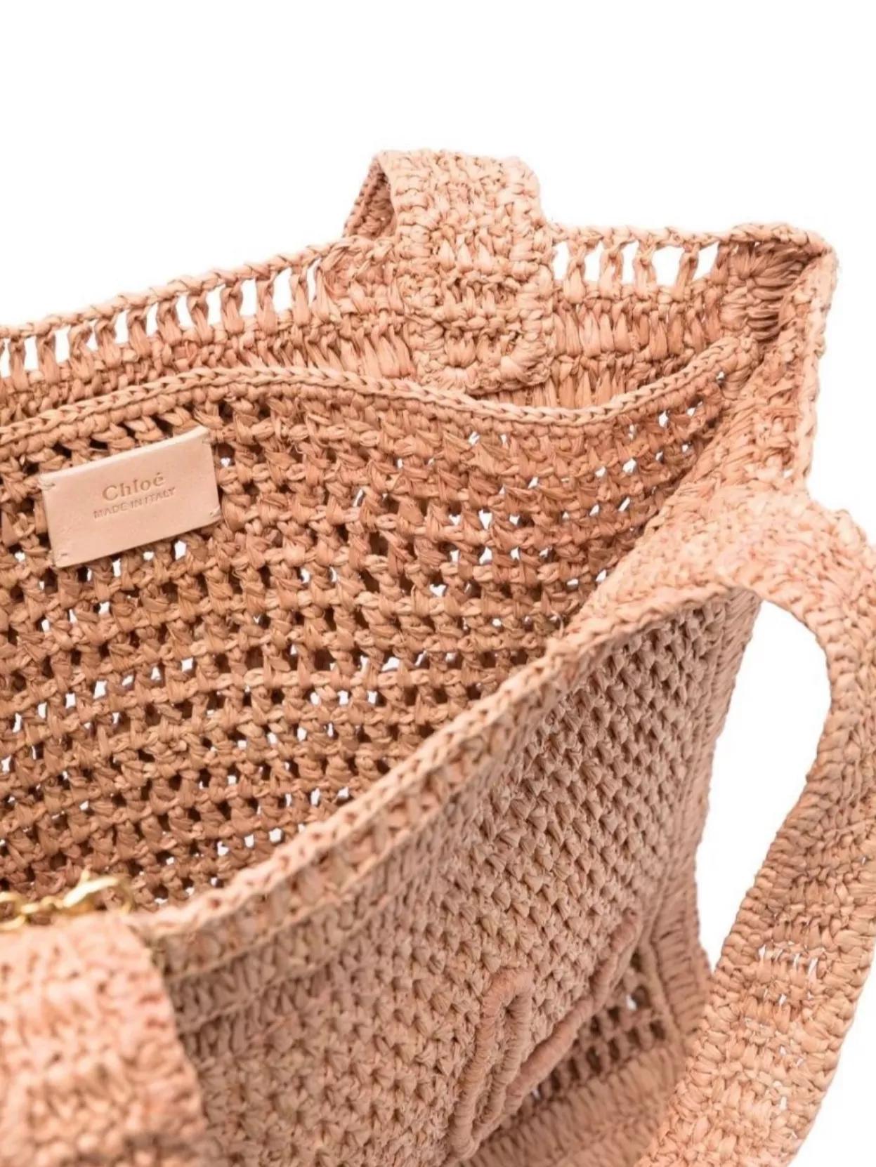 CHLOÉ Summer Banana Embellished Crocheted Embroidered Faux Raffia Tote In Beige Product Image
