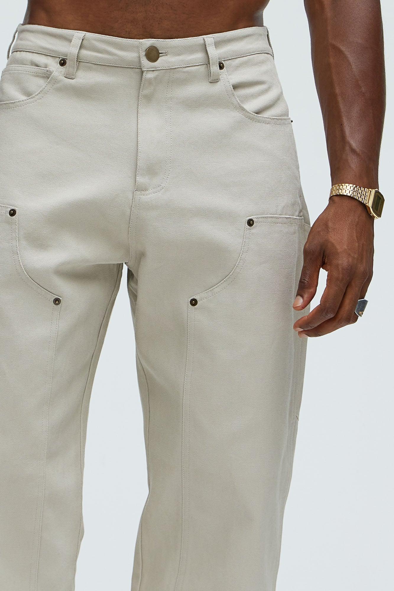 Alexander Double Knee Straight Utility Canvas Pants - Off White Product Image
