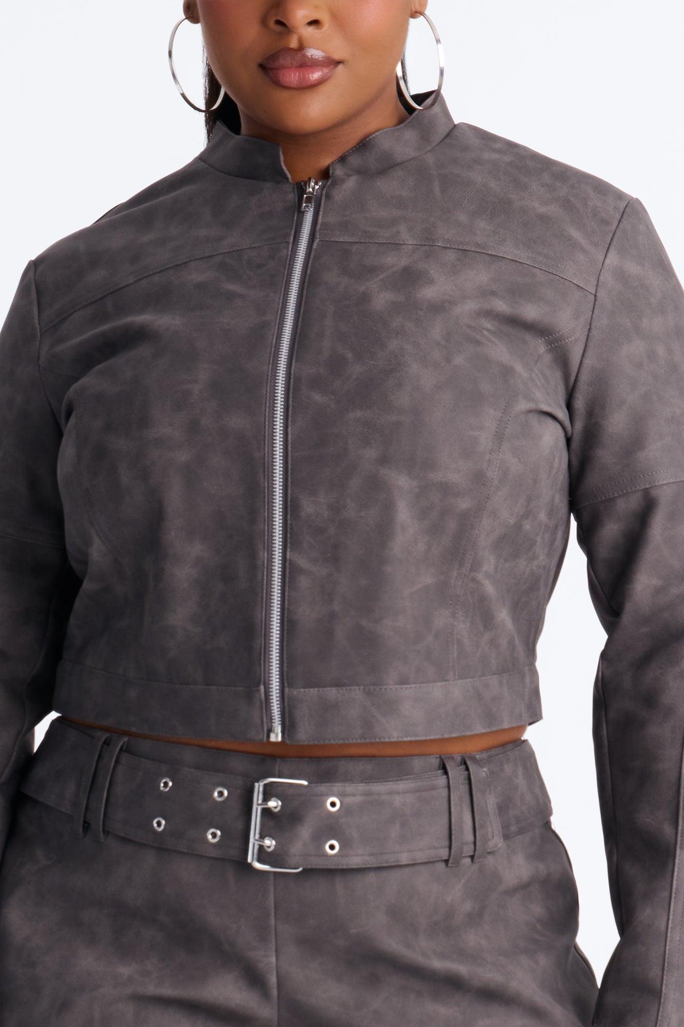 Simone Washed Faux Leather Jacket - Black Female Product Image