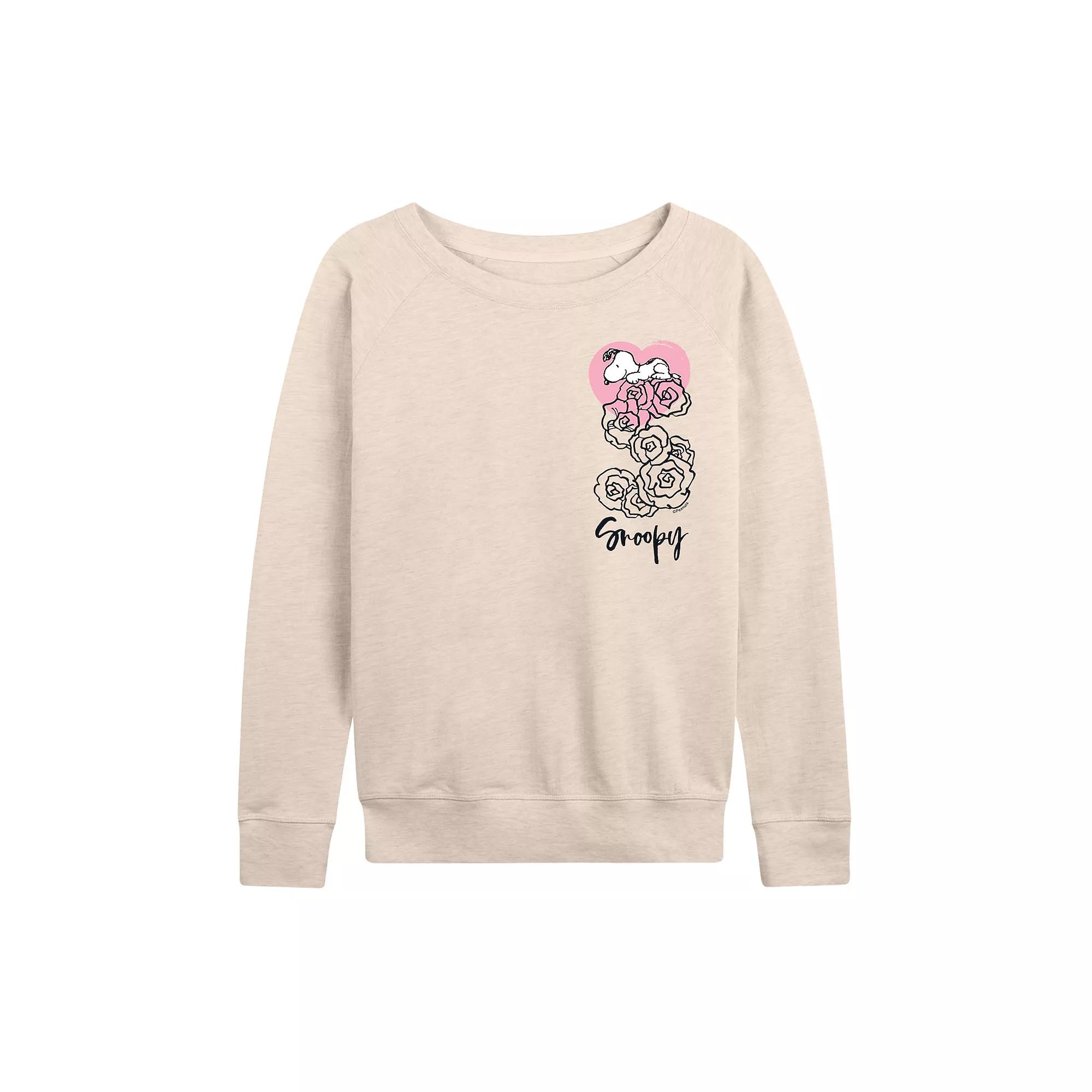 Women's Peanuts Snoopy Valentines Roses French Terry Long Sleeve Tee,  Product Image