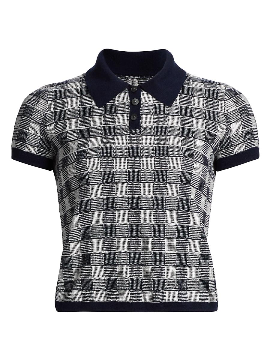 Womens Gingham Shrunken Short-Sleeve Polo Shirt Product Image