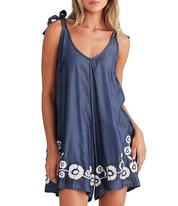 Talisman Temple V-Neck Sleeveless Floral Embroidered Mini Romper Product Image