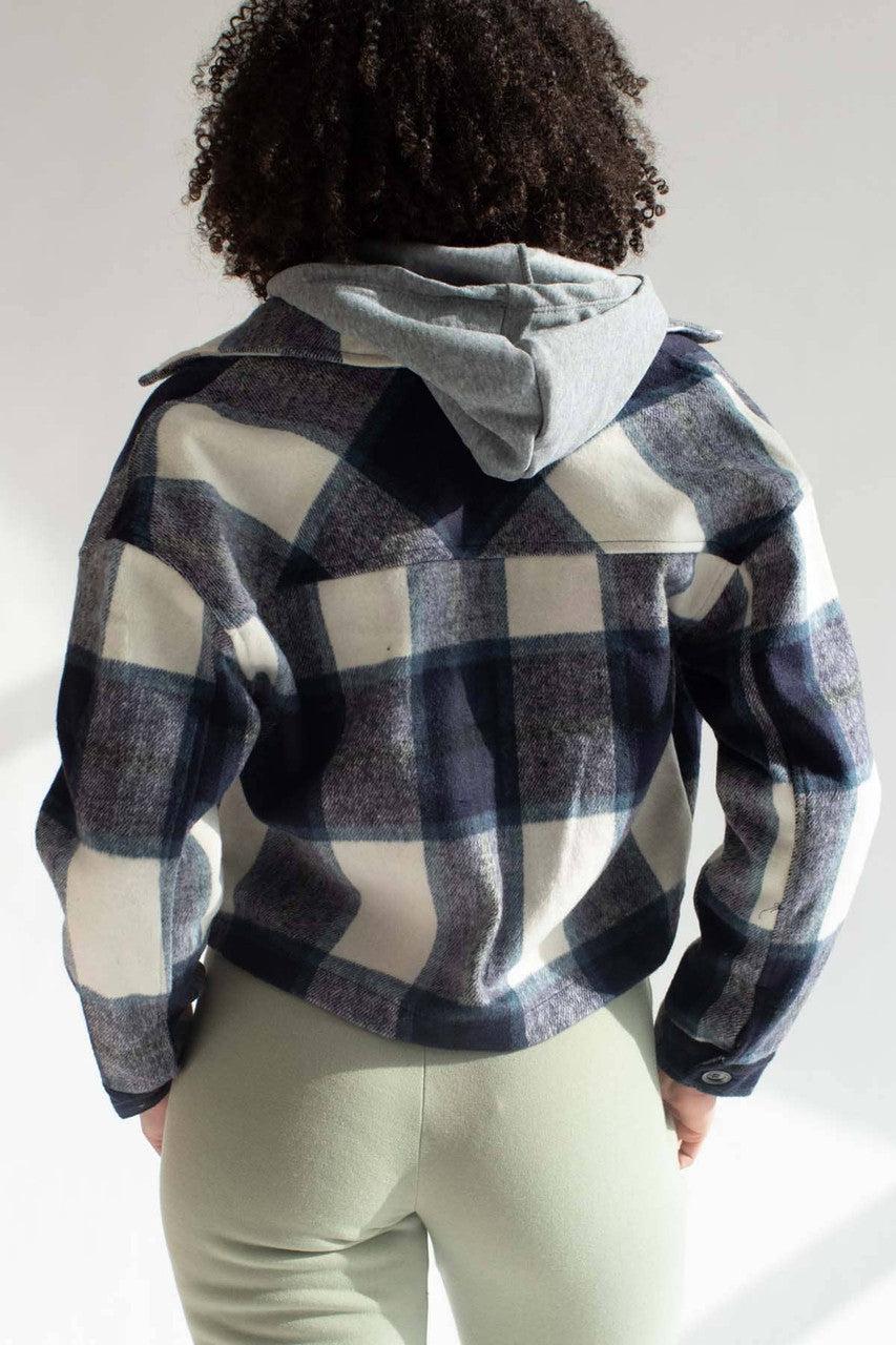 Navy Plaid Cropped Shacket Product Image