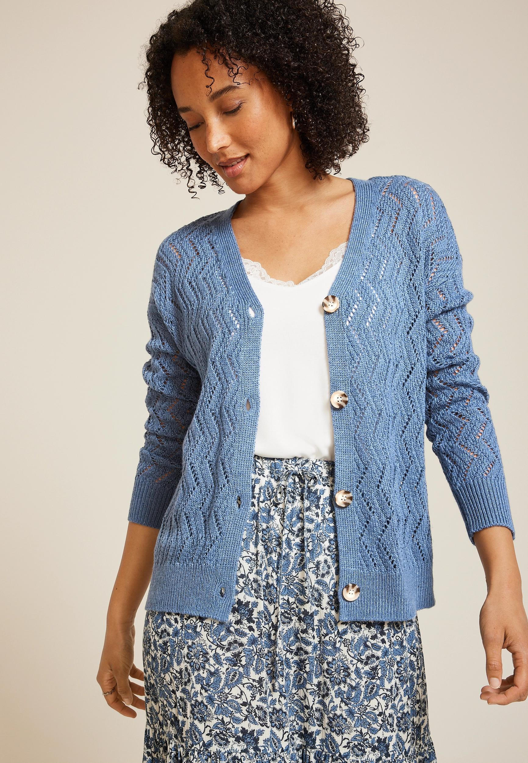 Zig Zag Pointelle Button Front Cardigan Product Image