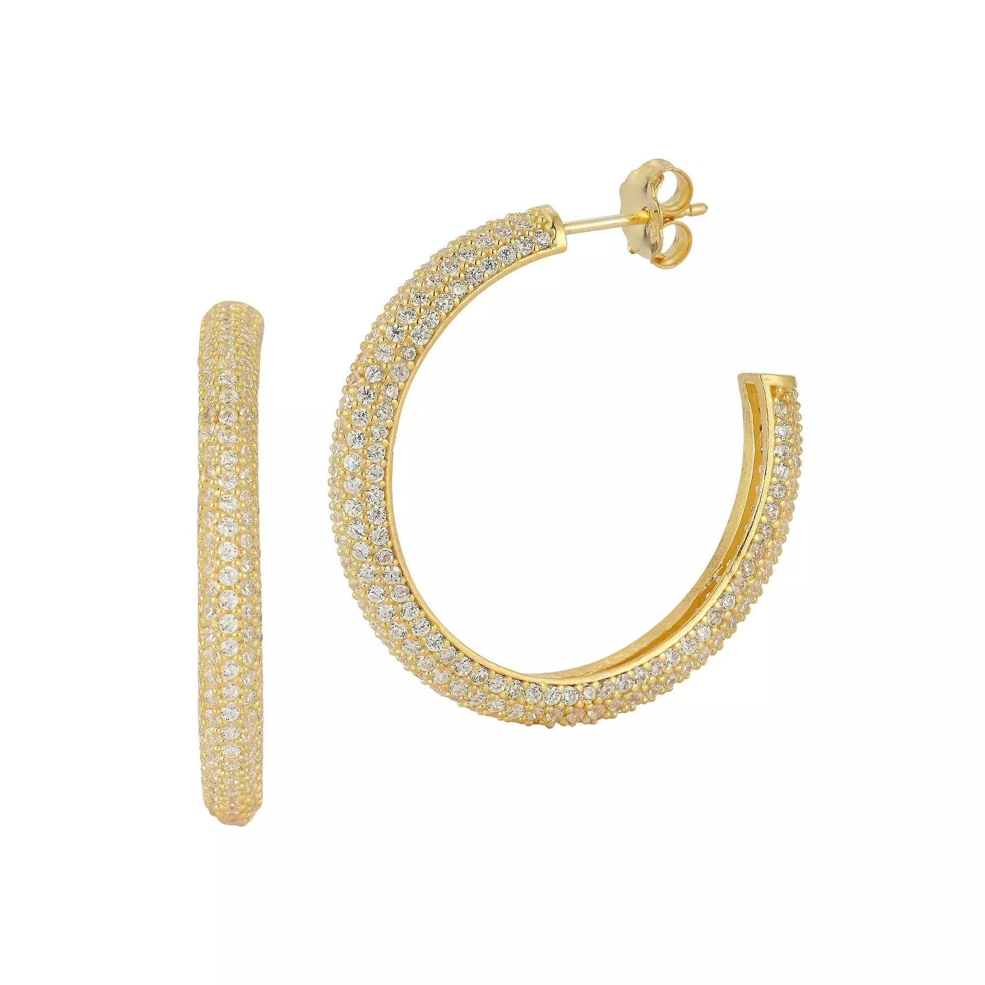 Sunkissed Sterling 14k Gold Over Silver Cubic Zirconia Big Pave Hoop Earrings, Women's, Gold Tone Product Image