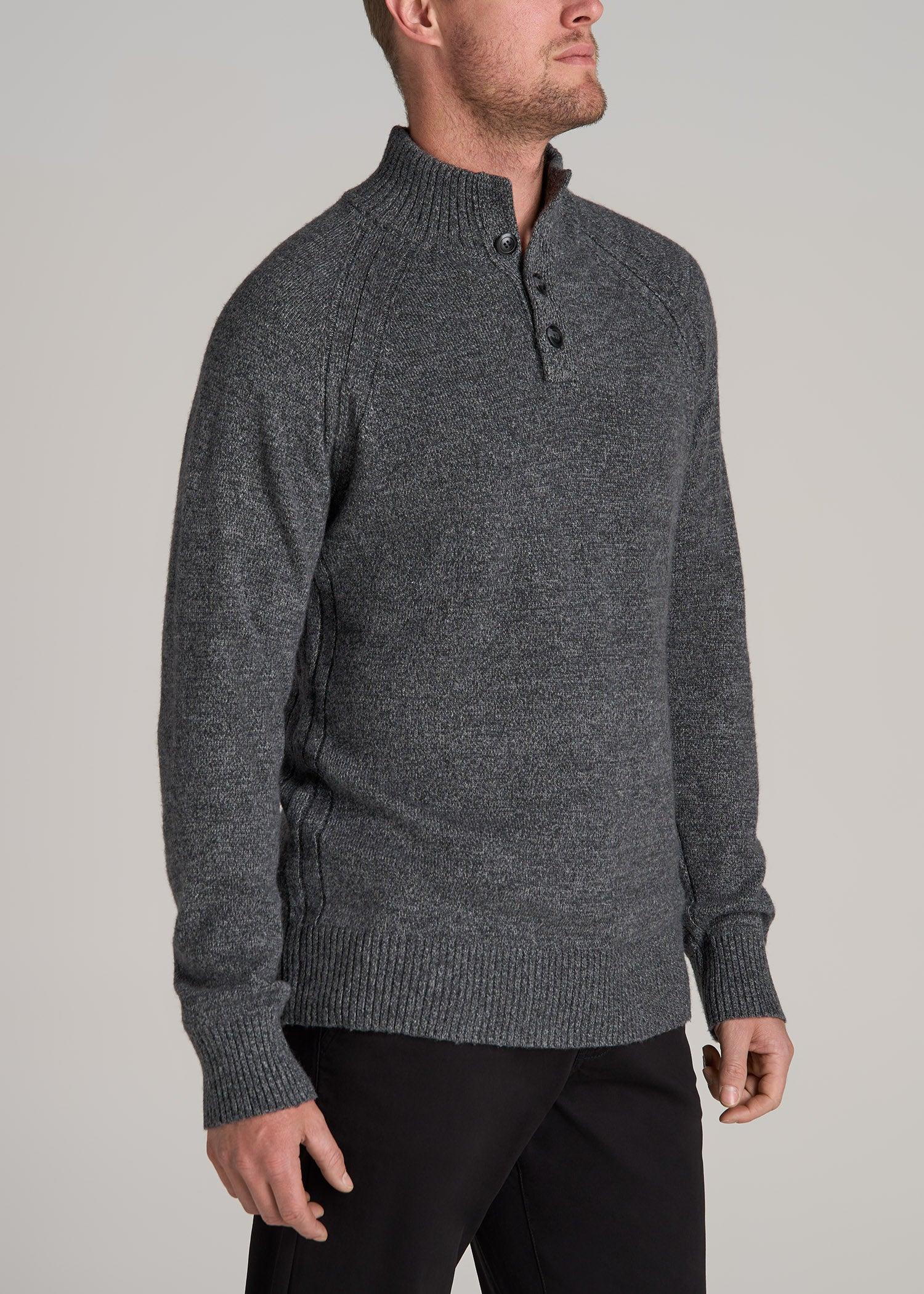 Three-Button Mock Neck Sweater for Tall Men in Deep Cobalt Mix Male Product Image