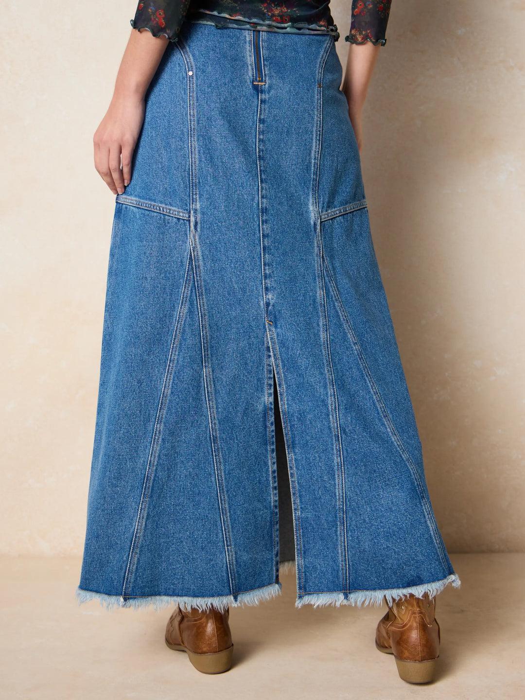 Fitted Cotton Denim Maxi Skirt Product Image