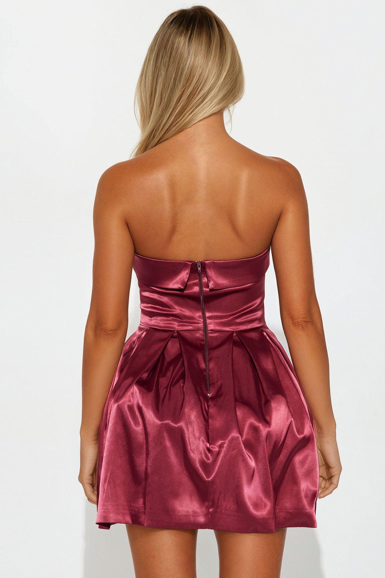 Princess Material Stretch Satin Mini Dress - Wine Product Image