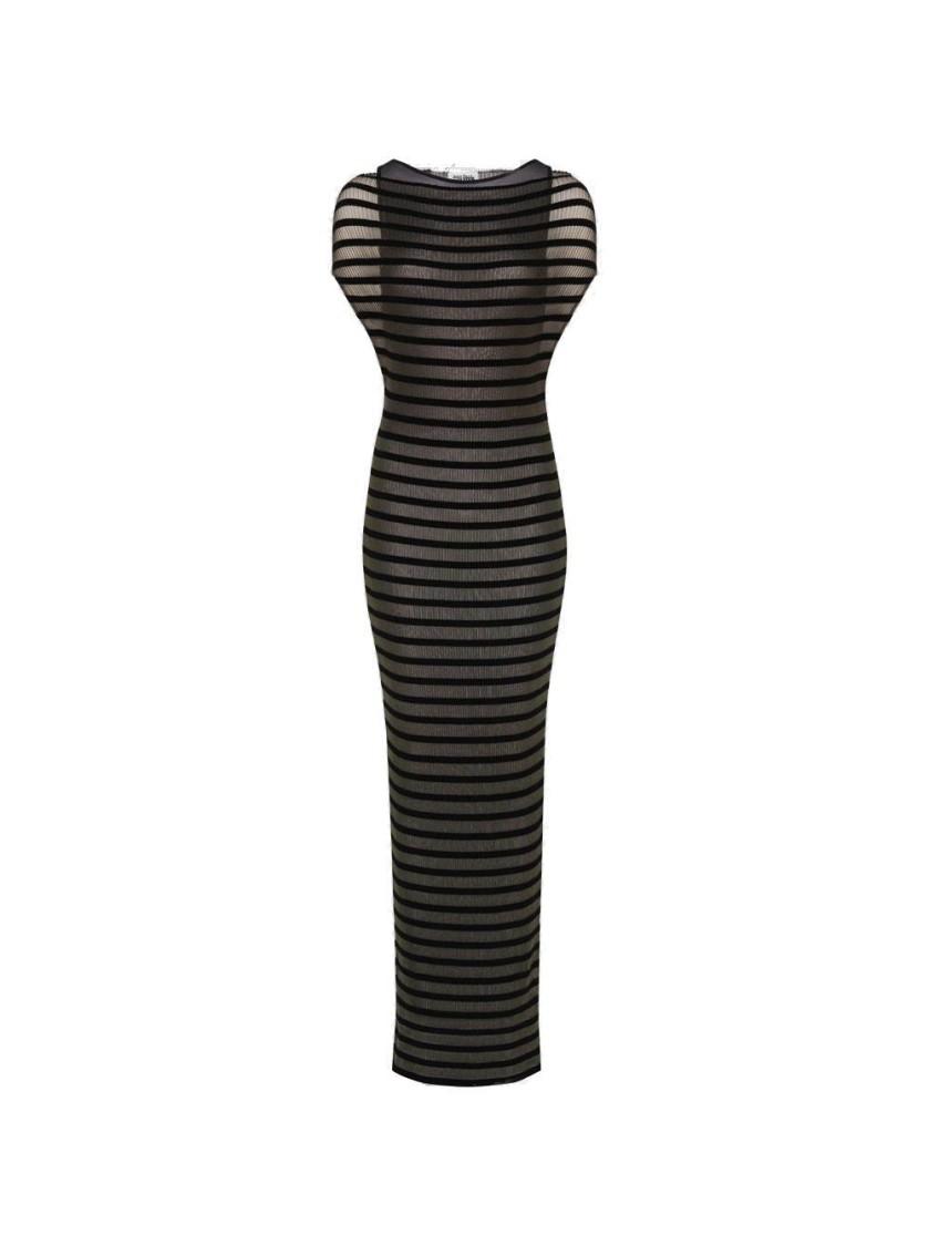 JEAN PAUL GAULTIER Mariniere Striped Cap-sleeve Nylon Maxi Dress In Black Product Image