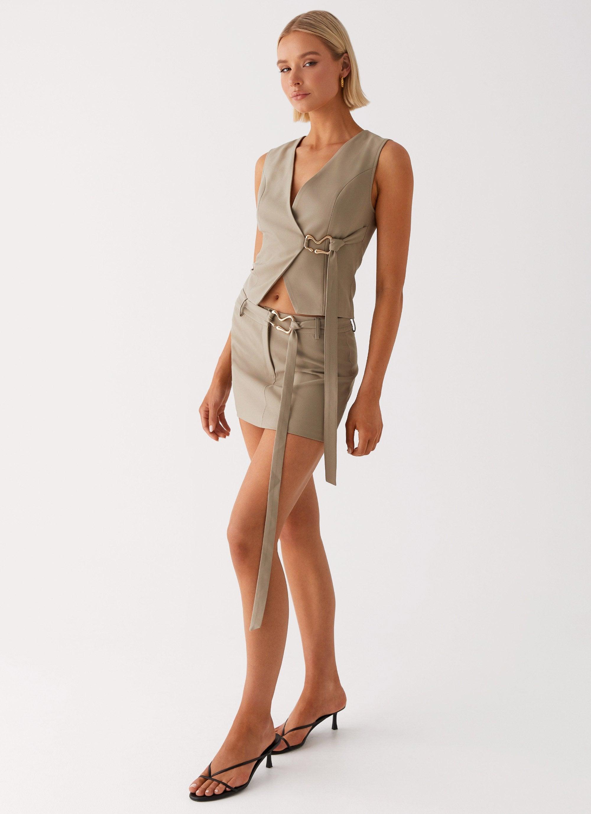 Mira Mini Skirt - Khaki Product Image