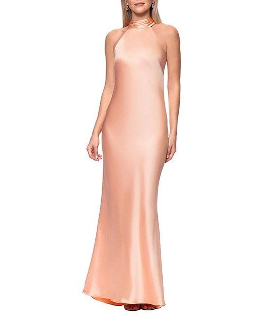 Xscape Satin Halter Bow Tie Back Sleeveless Sheath Gown Product Image
