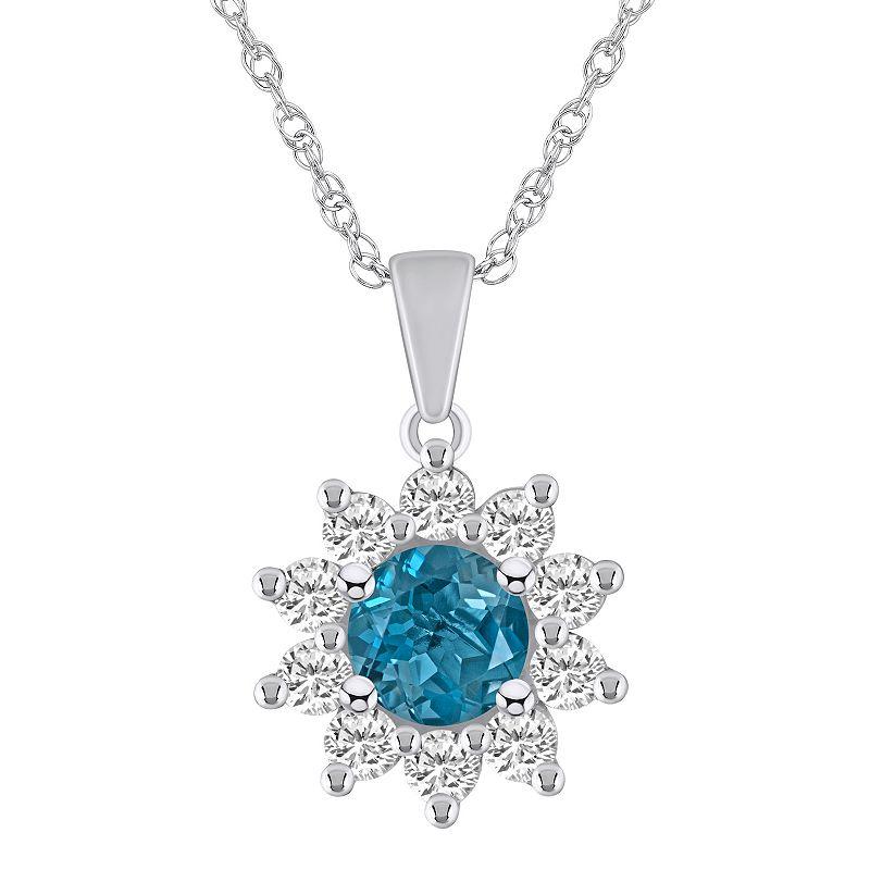 Alyson Layne 14k Gold Round Blue Topaz & 5/8 Carat T.W. Diamond Pendant Necklace, Women's, Size: 18" Product Image