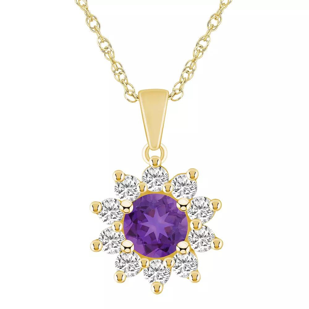 Alyson Layne 14k Gold Round Amethyst & 5/8 Carat T.W. Diamond Pendant Necklace, Women's, Size: 18" Product Image