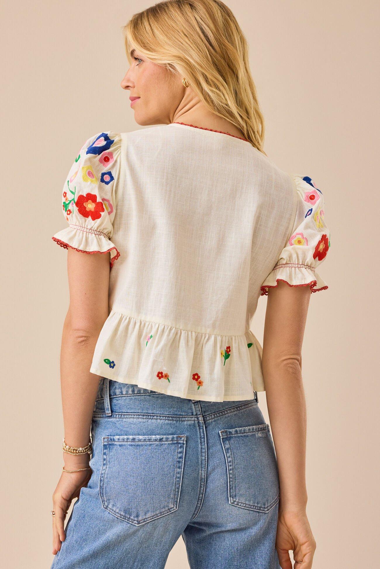 Rosalie Tie Front Embroidered Top Product Image