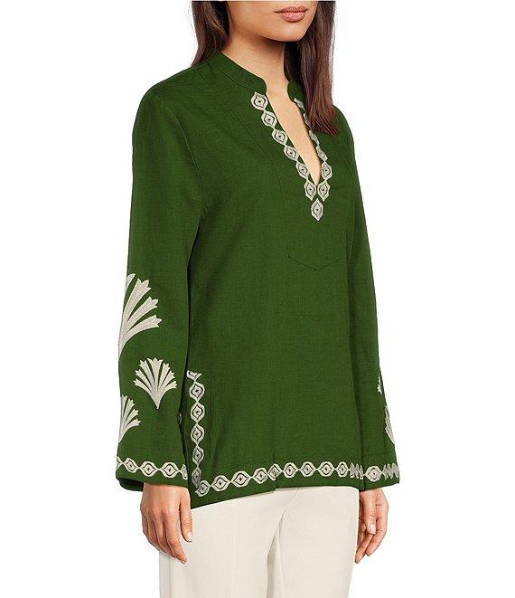 Jude Connally Elyce Embroidered Linen V-Neck Long Sleeve Tunic Product Image