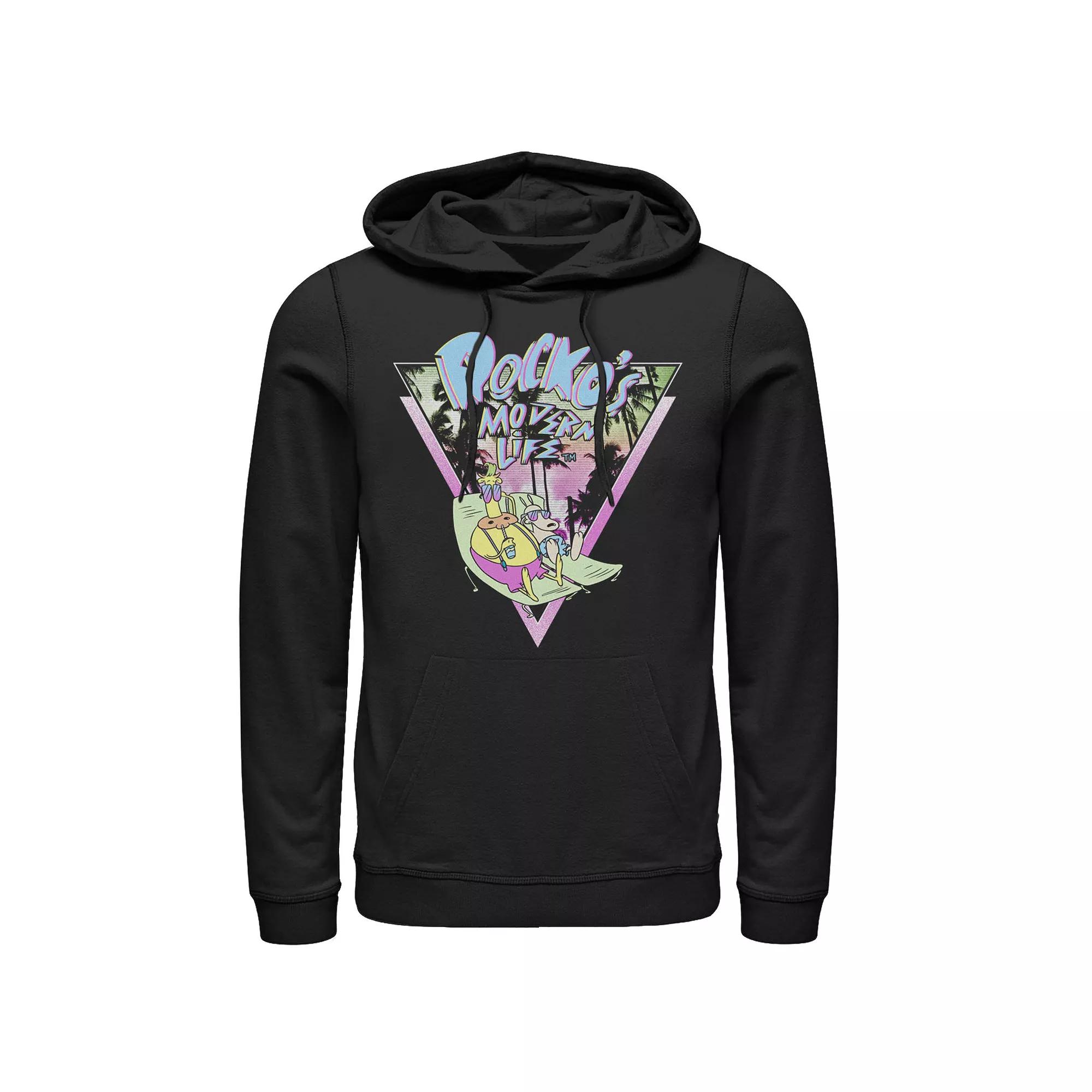 Men's Rocko's Modern Life Modern Retro Neon Logo Hoodie, Size: 3XL, Black Product Image