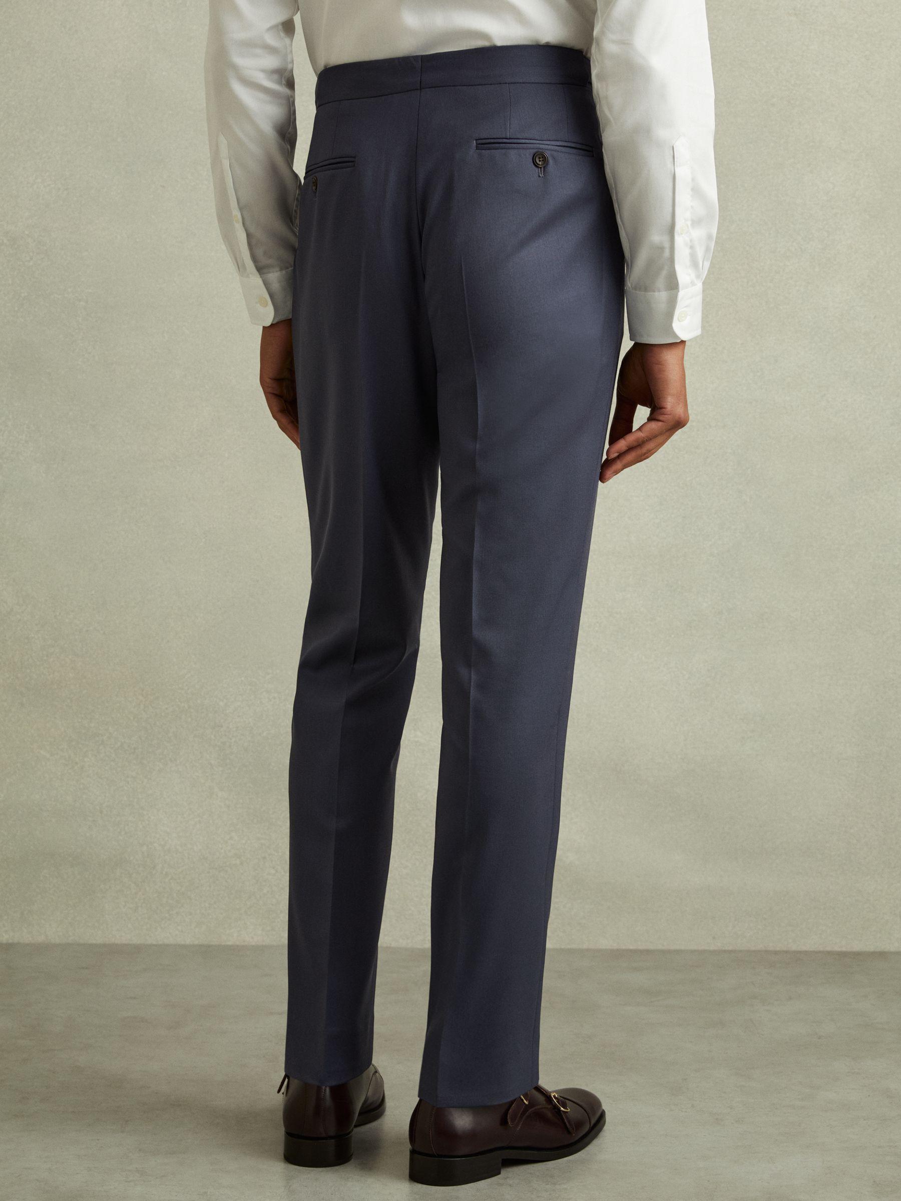 Bartley Airforce Blue Textured Wool Slim Fit Trousers Product Image