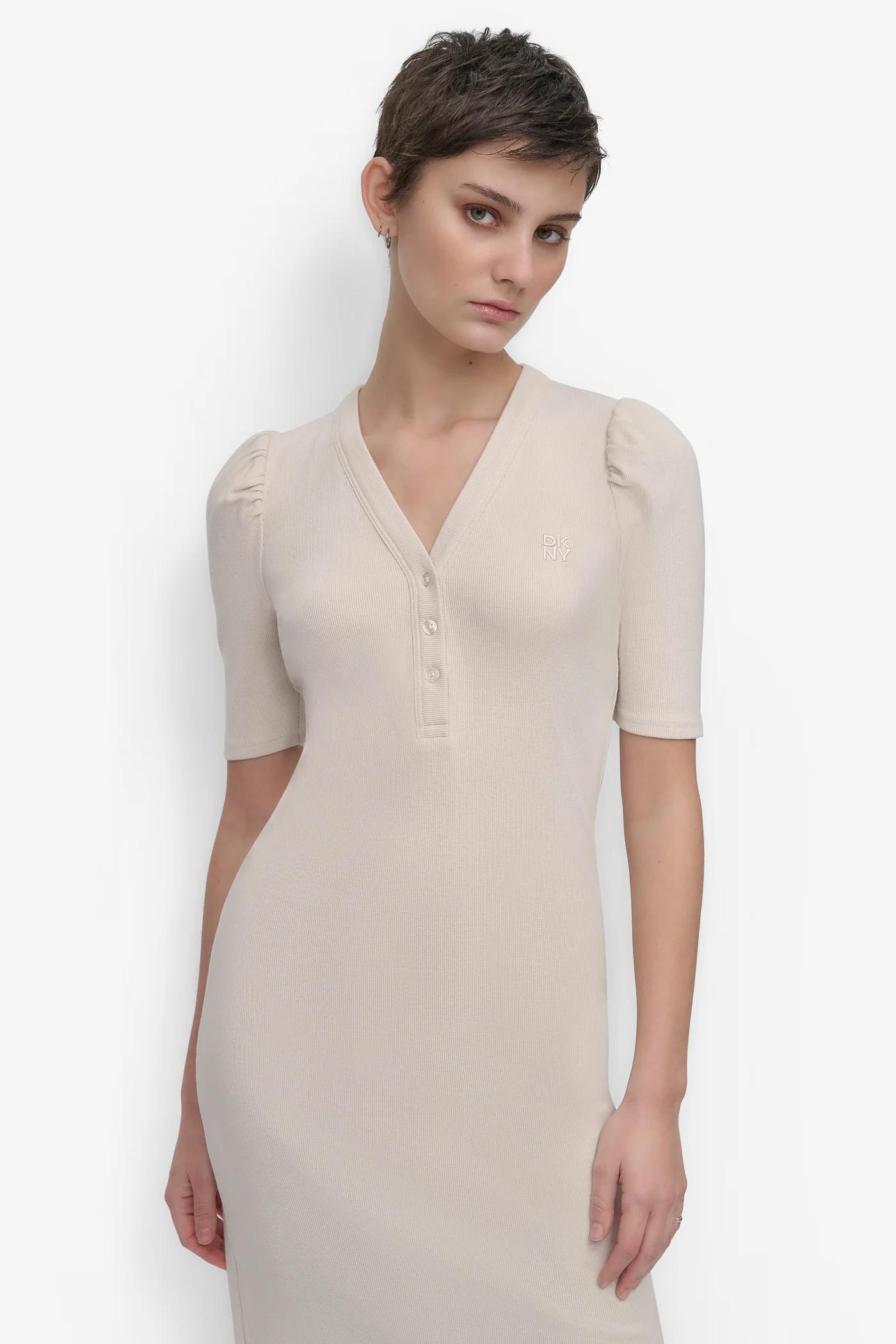VNECK HENLEY LONG SLEEVE DRESS Product Image