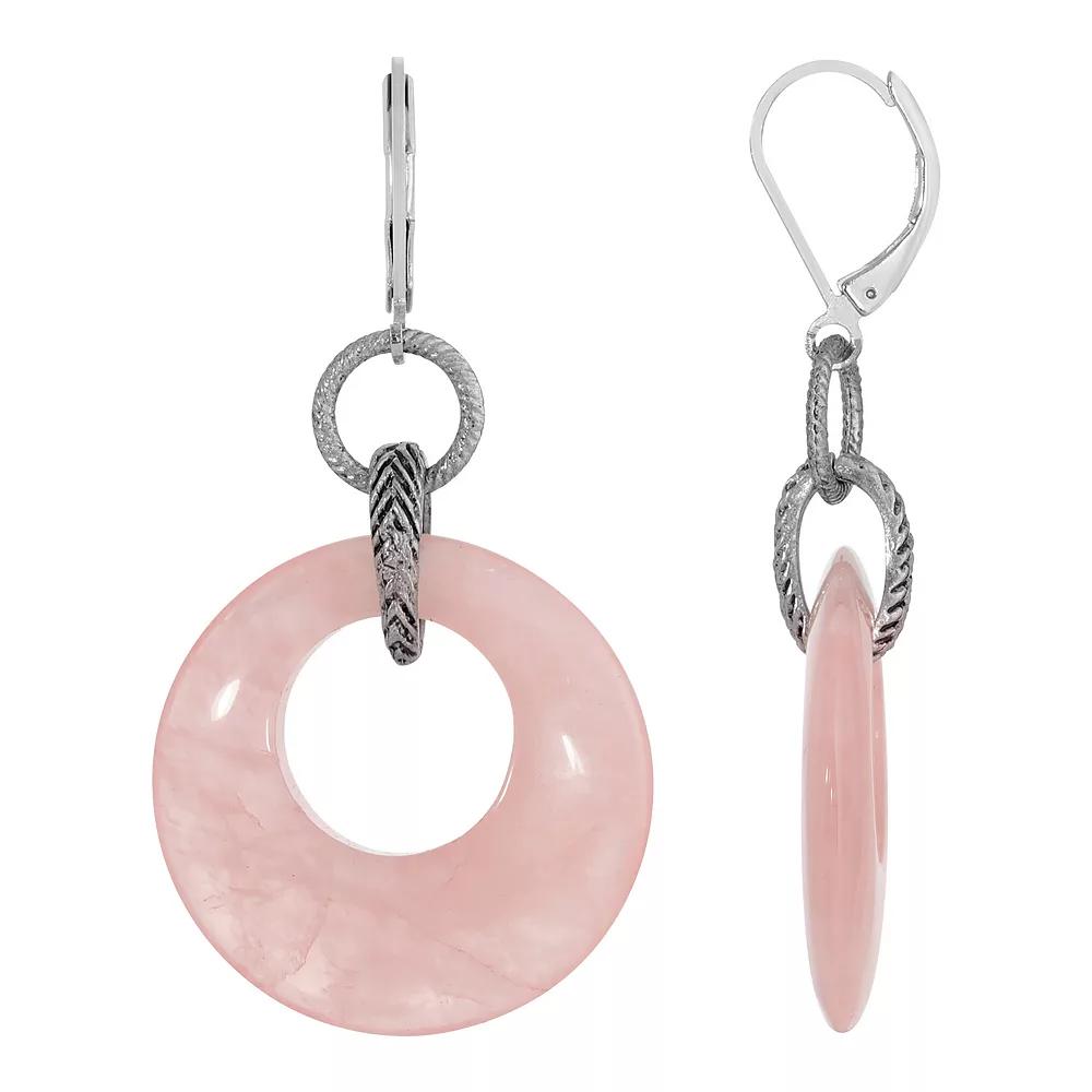 1928 Silver Tone Rose Quartz Double Drop Earrings, Women's, Pink Product Image