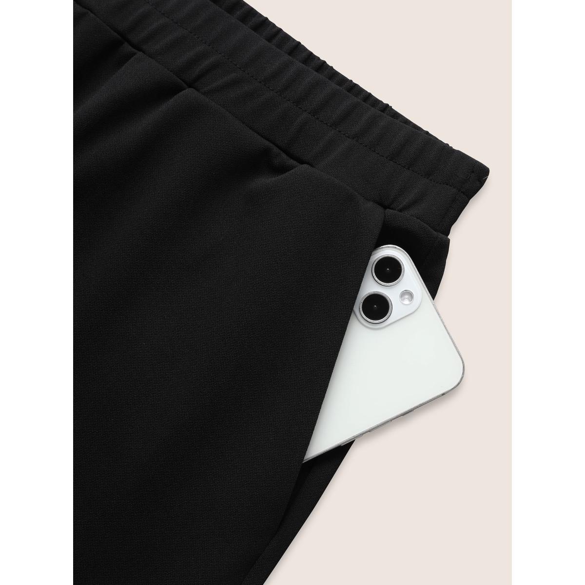 Plus Size Medium stretch Laser Cut Elastic Waist Pants Women Black Elegant Wide Leg Mid Rise Everyday Pants BloomChic 14-16/1X Product Image