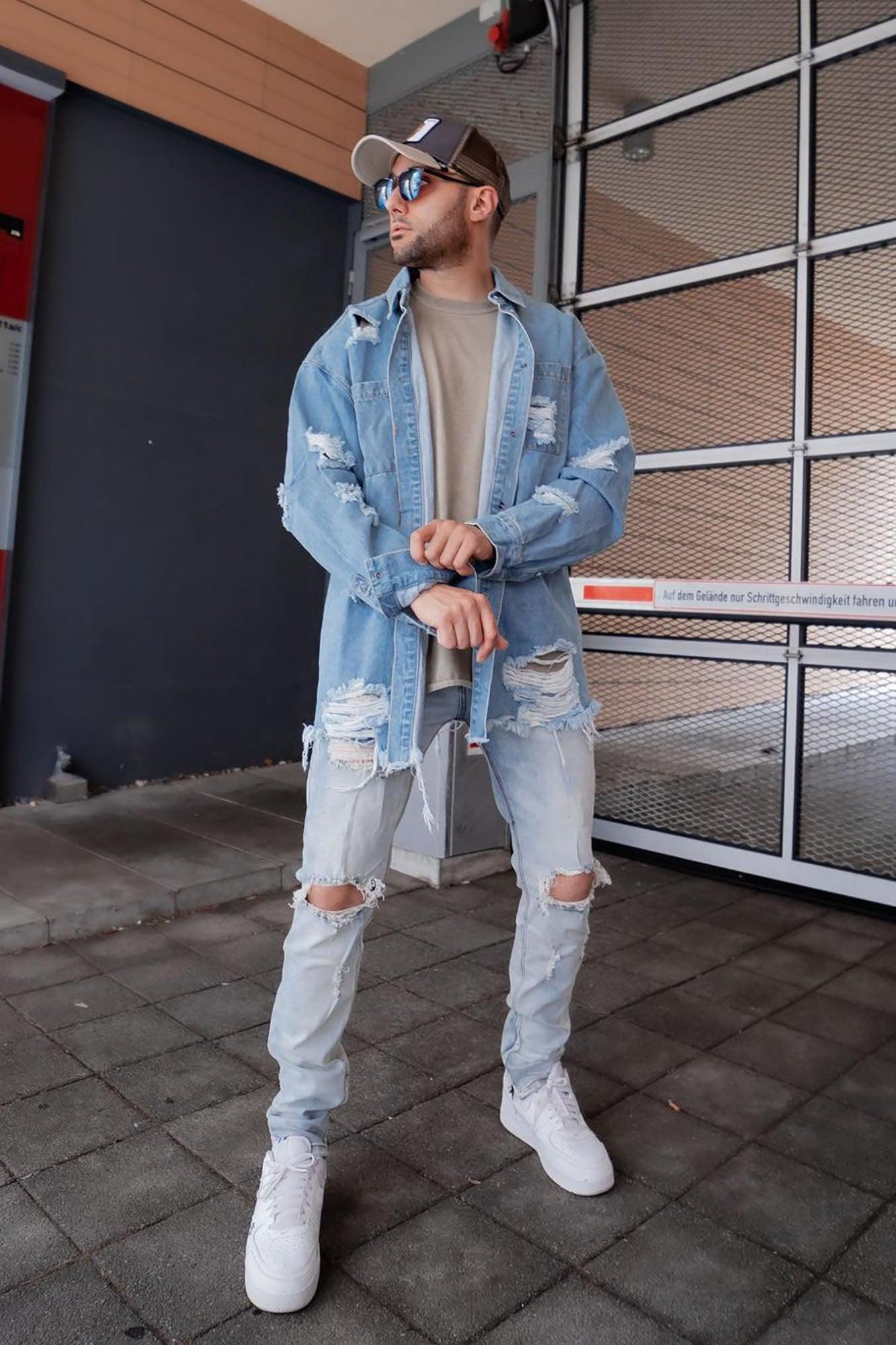 Essential Distressed Denim Woven Top - Light Wash Product Image