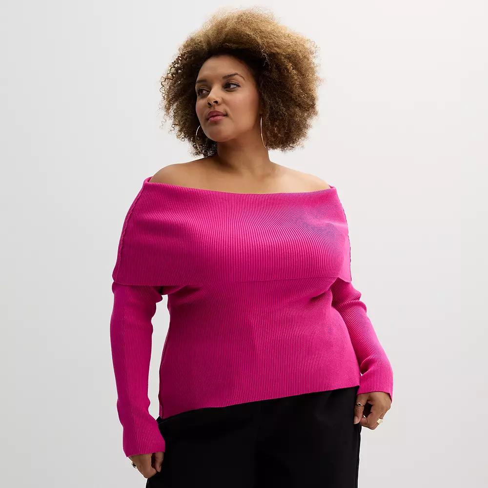 Plus Size INTEMPO Off-the-Shoulder Long Sleeve Top, Women's, Size: 4XL, White Product Image