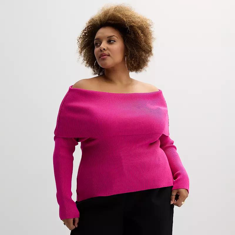 Plus Size INTEMPO Off-the-Shoulder Long Sleeve Top, Women's, Size: 4XL, White Product Image