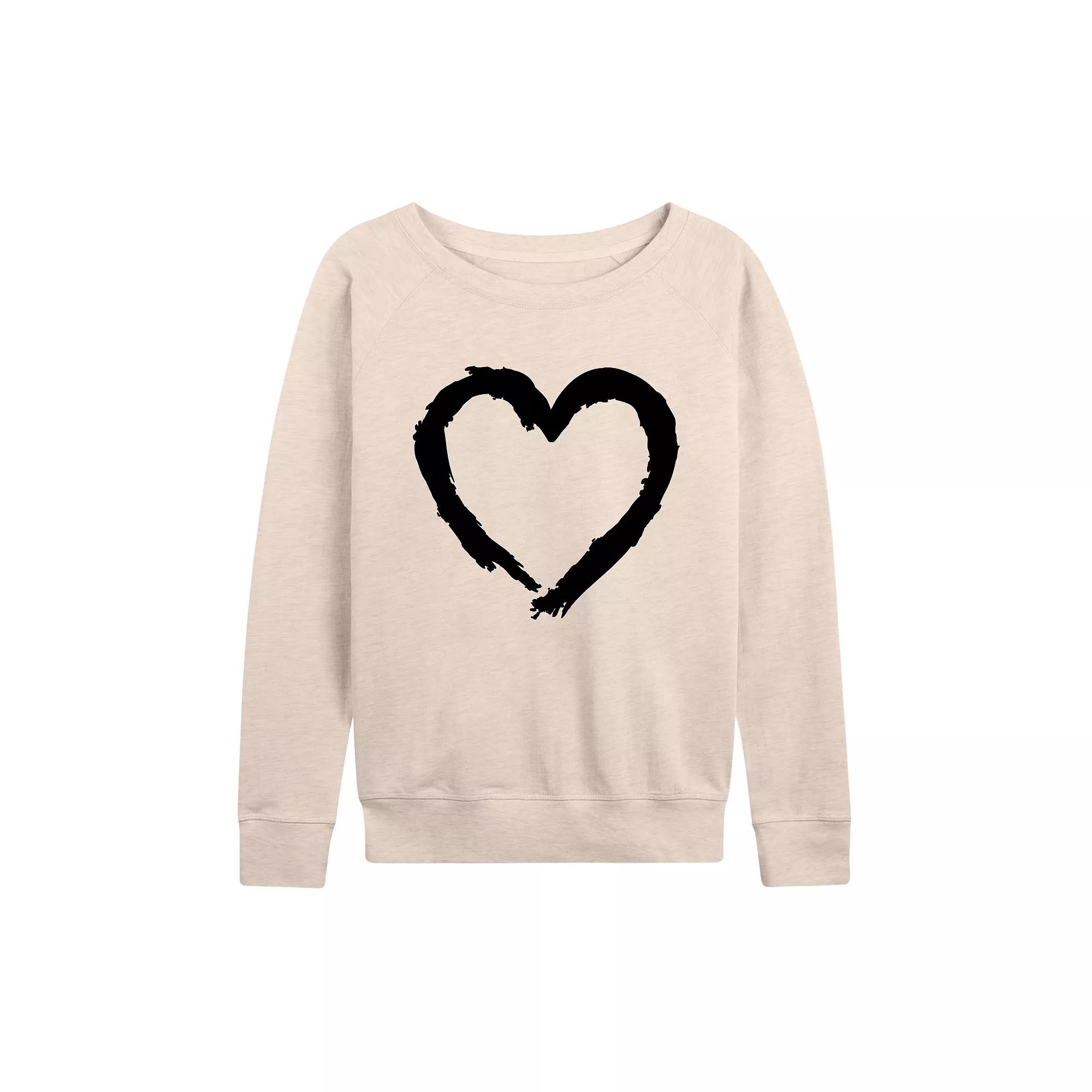 Women's Paintbrush Stroke Heart French Terry Long Sleeve Tee,  Product Image