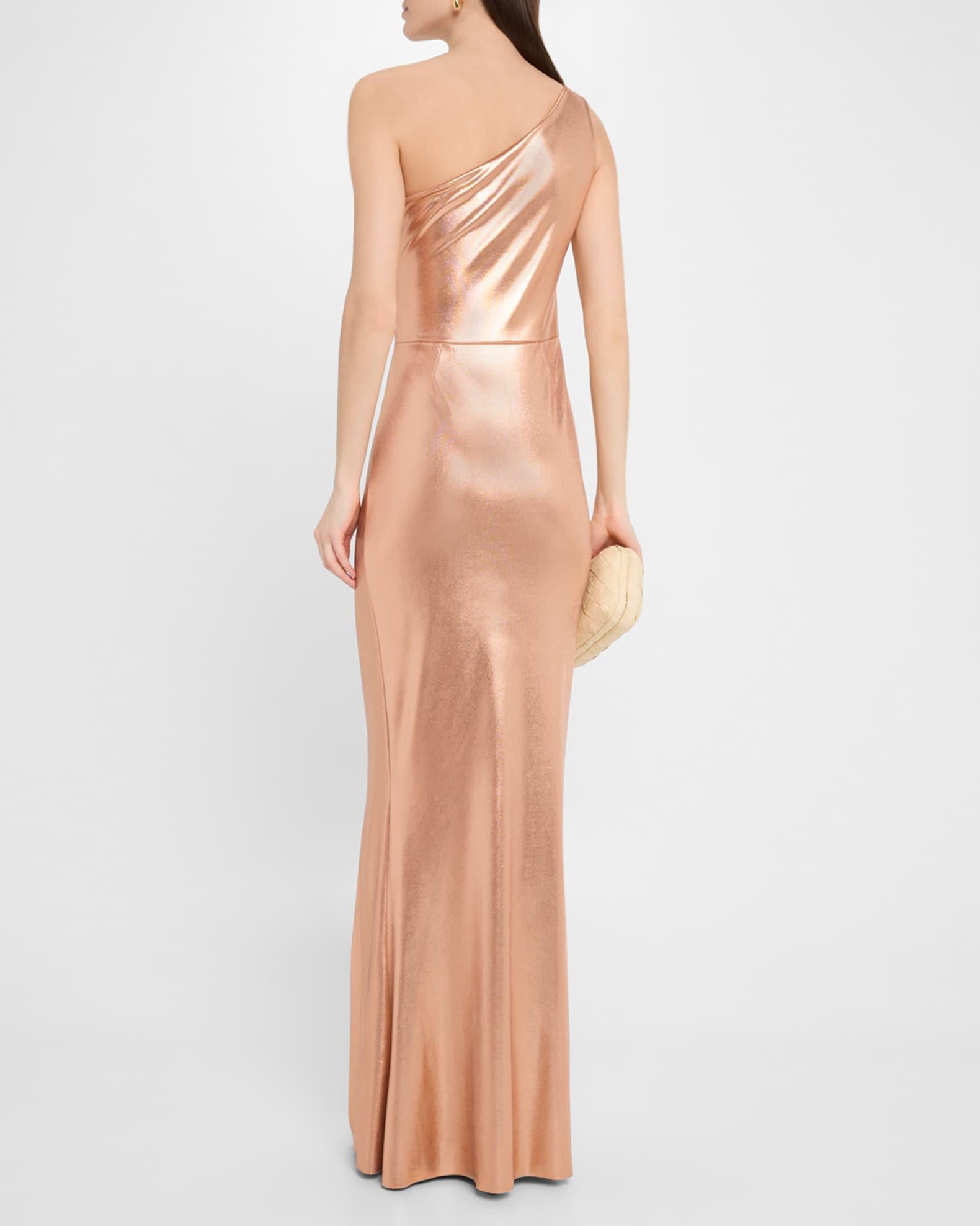 One-Shoulder Ruched Metallic Gown Product Image
