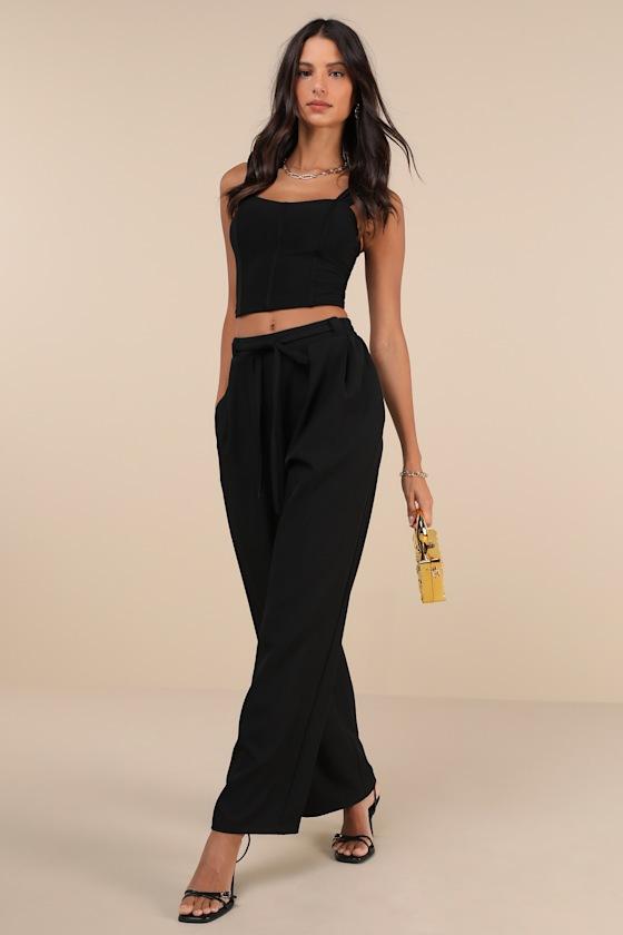 Simply Poised Black Twill Wide-Leg Pants Product Image