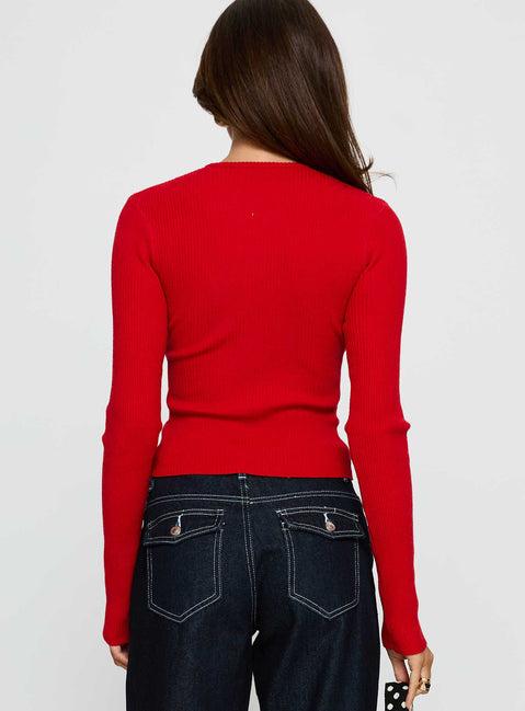 Suzu Long Sleeve Knit Top Red Product Image