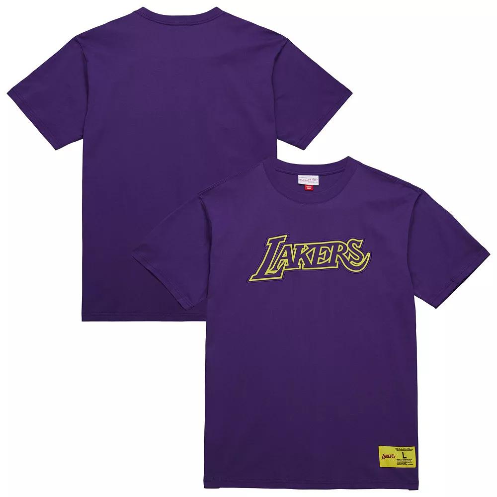 Men's Mitchell & Ness Purple Los Angeles Lakers Hardwood Classics Neon Nights Premium T-Shirt,  Product Image