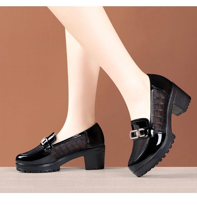 Platform Patent Leather Panel Mesh Block Heel Loafers Product Image