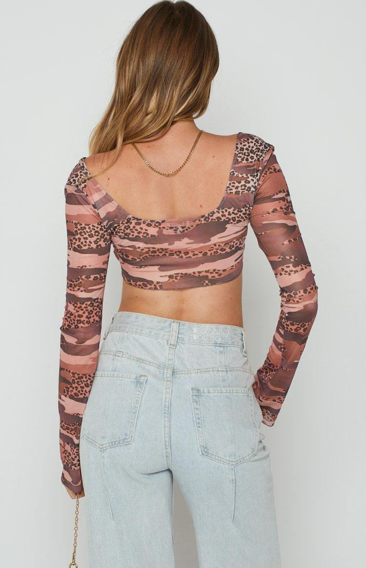 Undercover Brown Print Mesh Top Product Image